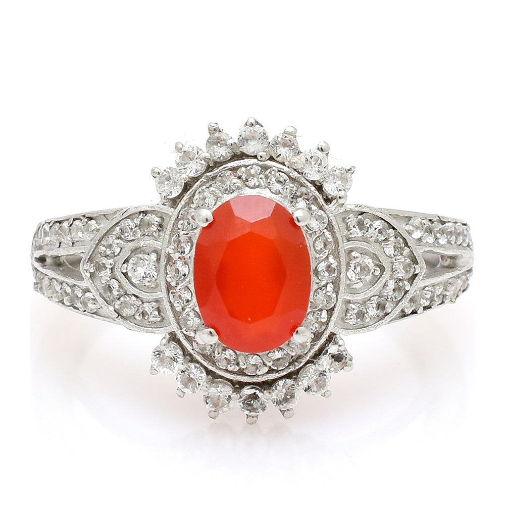Anillo de Plata con Ágata Roja y Topacio Blanco 1 