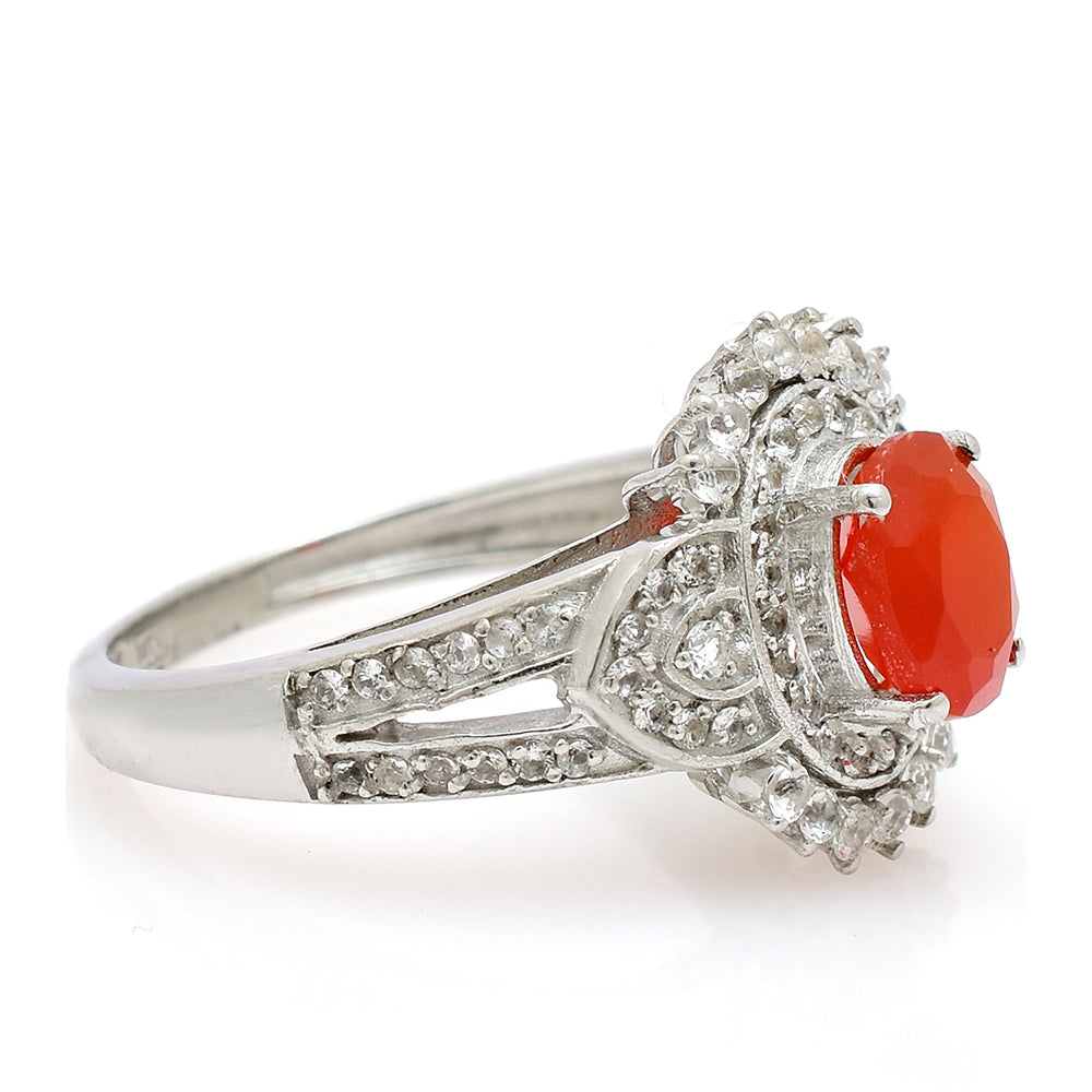 Anillo de Plata con Ágata Roja y Topacio Blanco