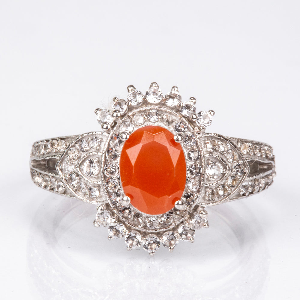 Anillo de Plata con Ágata Roja y Topacio Blanco 5 