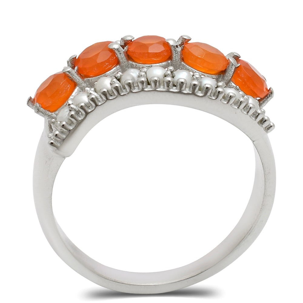 Anillo de Plata con Ágata Roja y Perla blanca de agua dulce