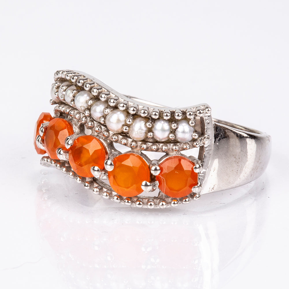 Anillo de Plata con Ágata Roja y Perla blanca de agua dulce