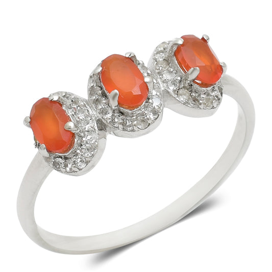 Anillo de Plata con Ágata Roja y Topacio Blanco