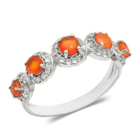 Anillo de Plata con Ágata Roja y Topacio Blanco