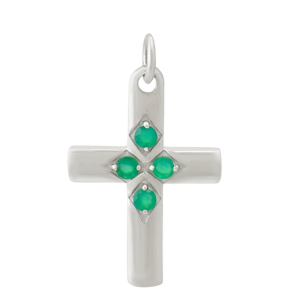 Cruz Colgante de Plata con Ágata Verde 1 