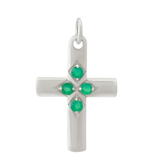 Cruz Colgante de Plata con Ágata Verde