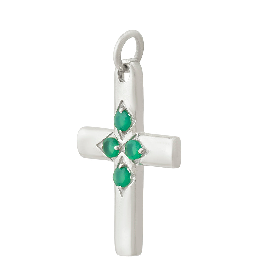 Cruz Colgante de Plata con Ágata Verde