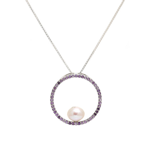 Colgante de Plata con Amatista de Brasil y Perla blanca de agua dulce