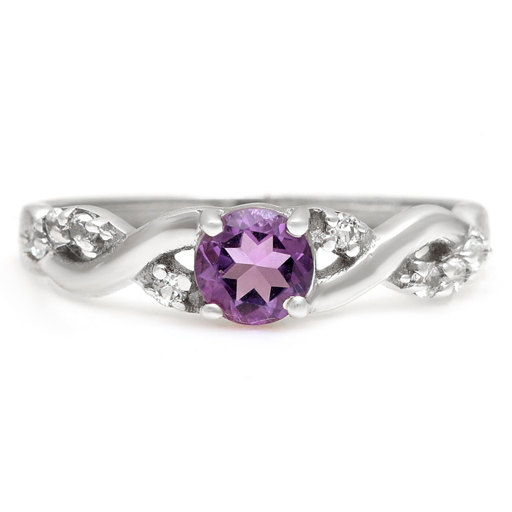 Anillo de Plata con Topacio Blanco y Amatista de Brasil