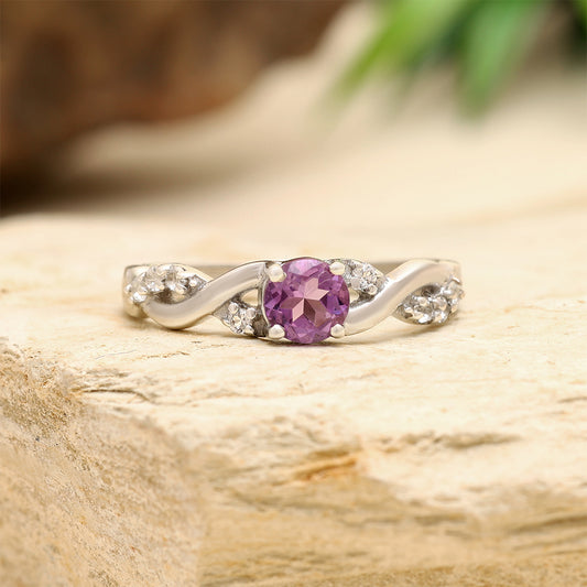 Anillo de Plata con Topacio Blanco y Amatista de Brasil
