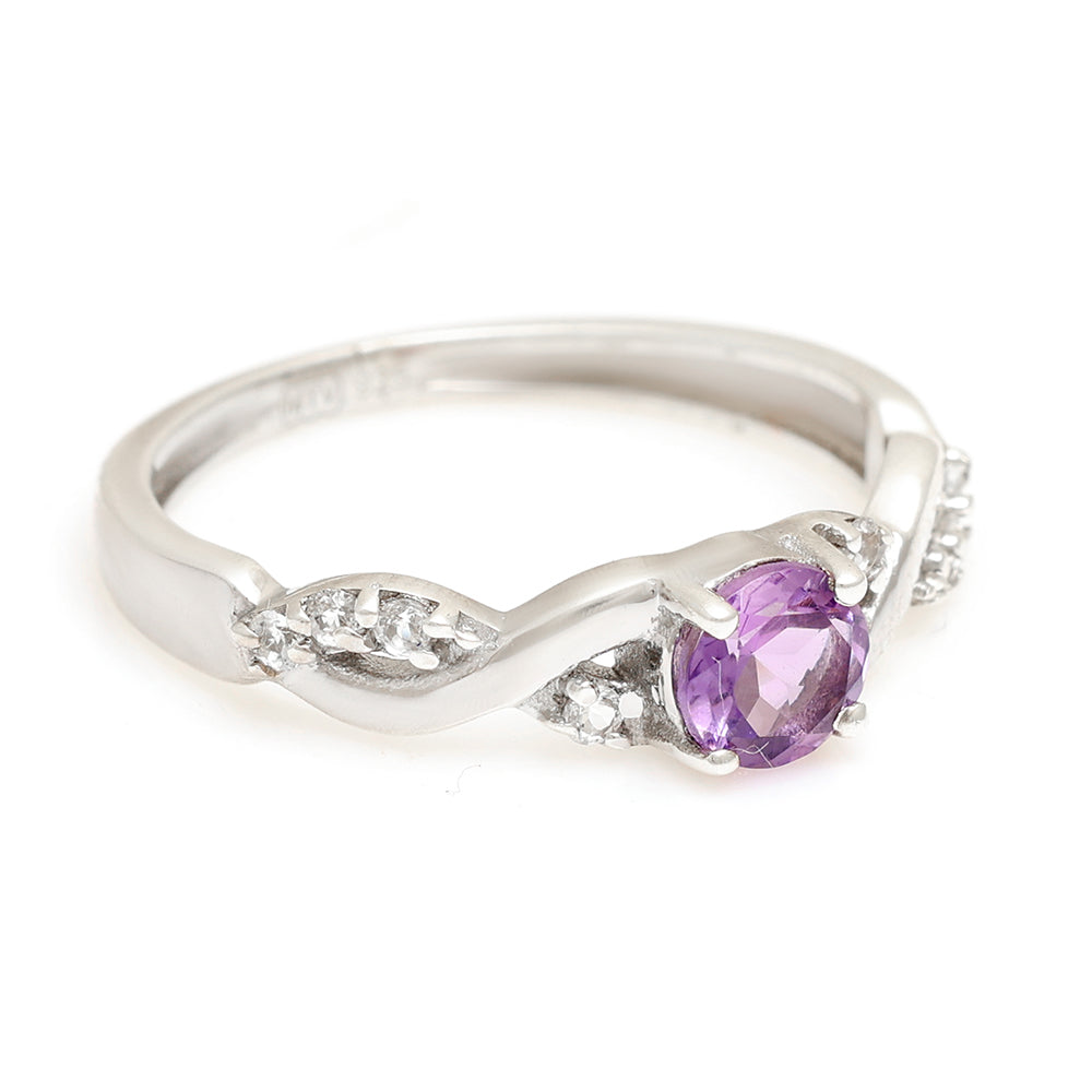 Anillo de Plata con Topacio Blanco y Amatista de Brasil 7 