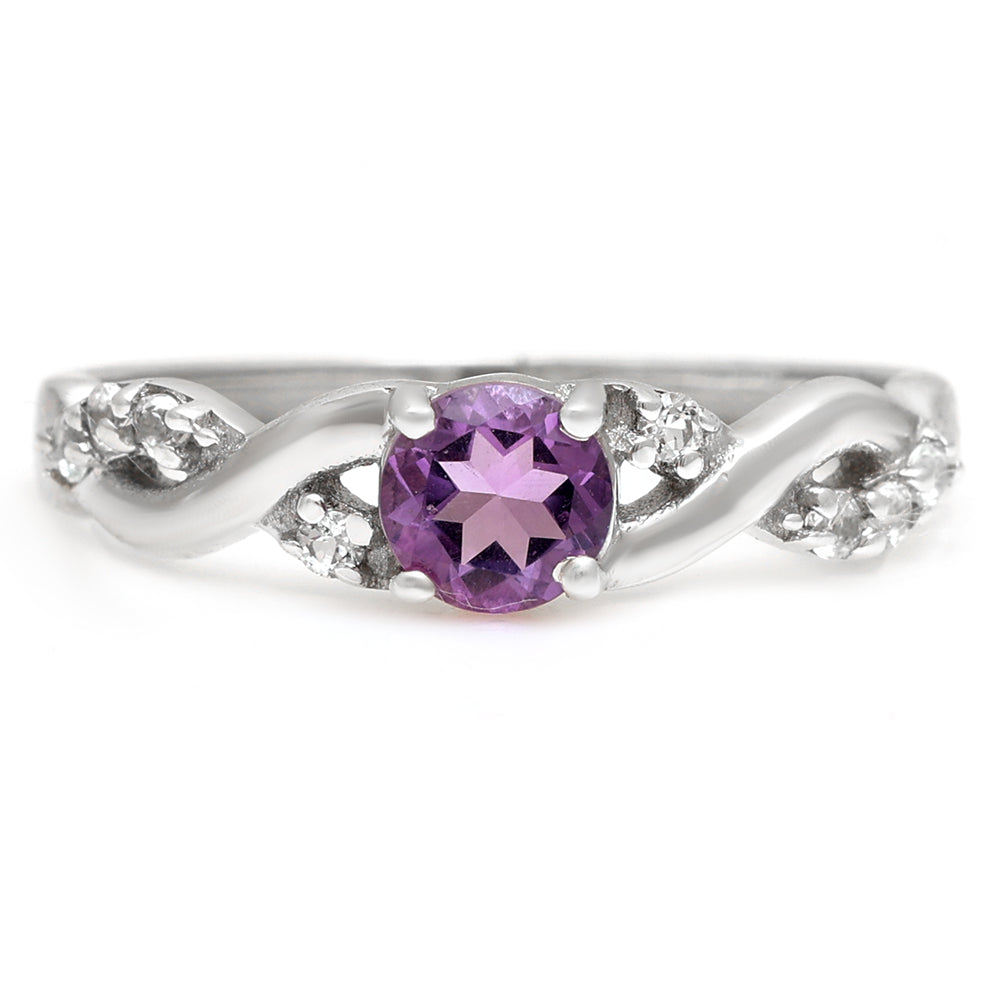 Anillo de Plata con Topacio Blanco y Amatista de Brasil
