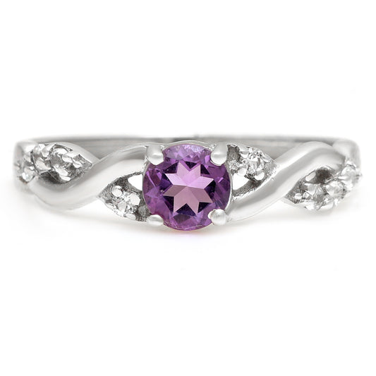 Anillo de Plata con Topacio Blanco y Amatista de Brasil