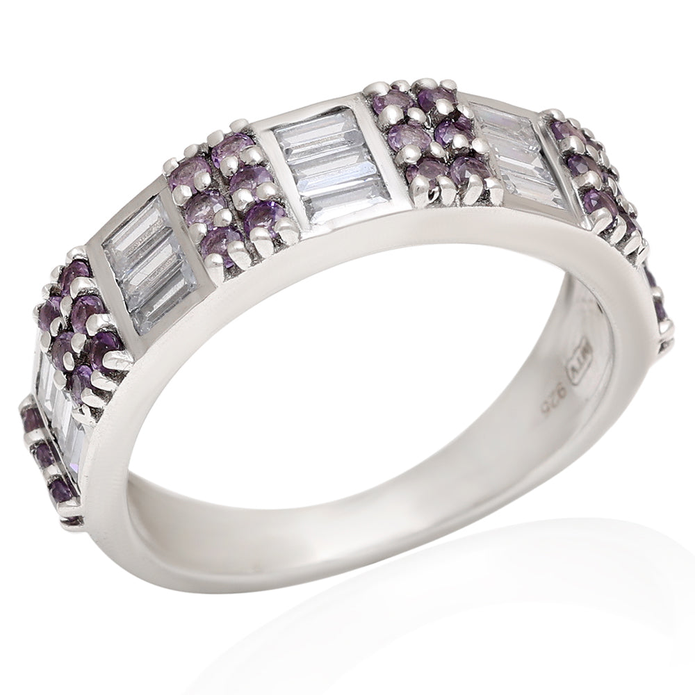 Anillo de Plata con Amatista de Brasil y Topacio Blanco