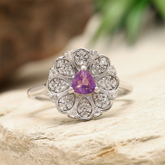 Anillo de Plata con Amatista de Brasil y Topacio Blanco