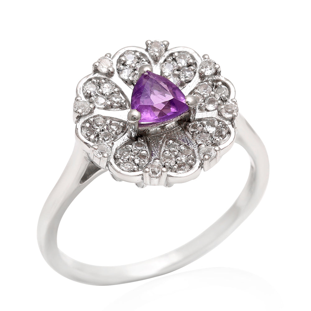 Anillo de Plata con Amatista de Brasil y Topacio Blanco