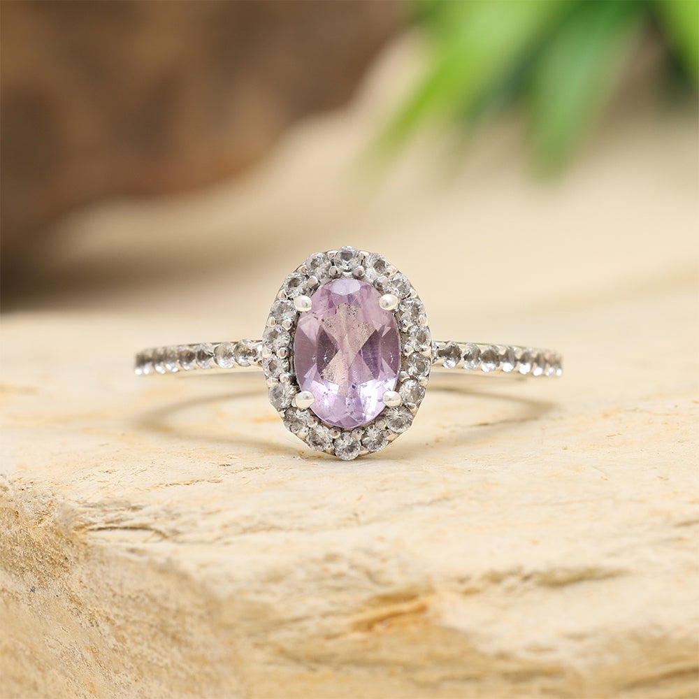Anillo de Plata con Amatista de Brasil y Topacio Blanco 6 