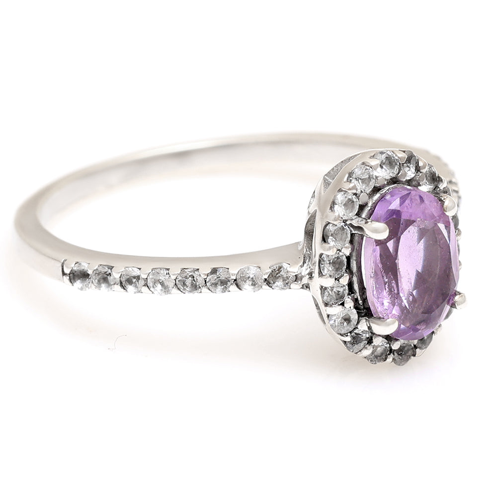 Anillo de Plata con Amatista de Brasil y Topacio Blanco