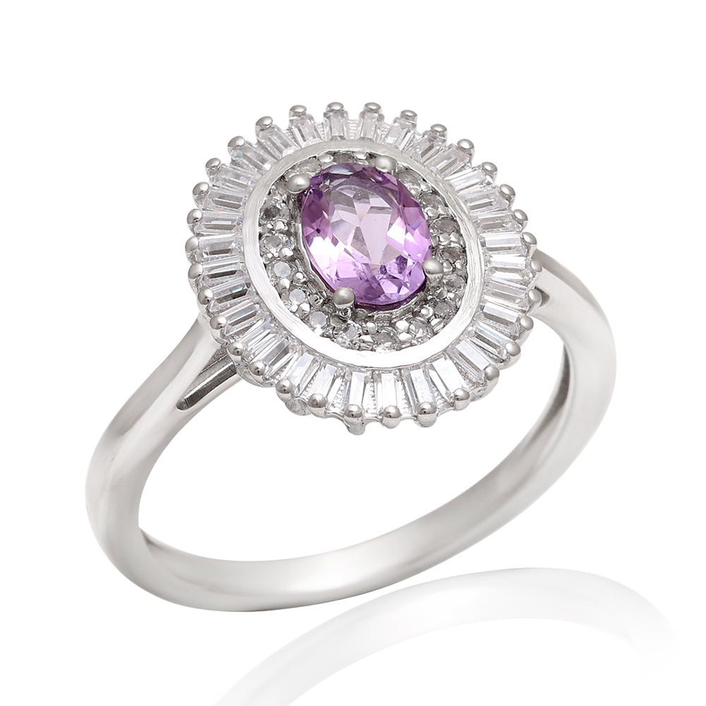 Anillo de Plata con Amatista de Brasil y Topacio Blanco