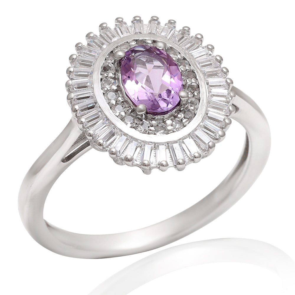 Anillo de Plata con Amatista de Brasil y Topacio Blanco
