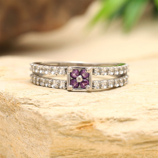 Anillo de Plata con Amatista de Brasil y Topacio Blanco