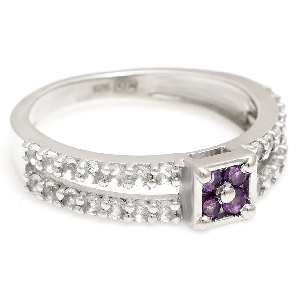 Anillo de Plata con Amatista de Brasil y Topacio Blanco 7 