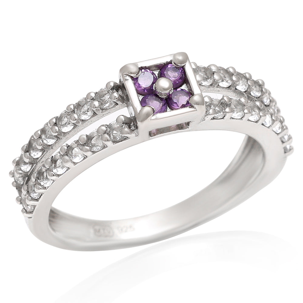 Anillo de Plata con Amatista de Brasil y Topacio Blanco 8 
