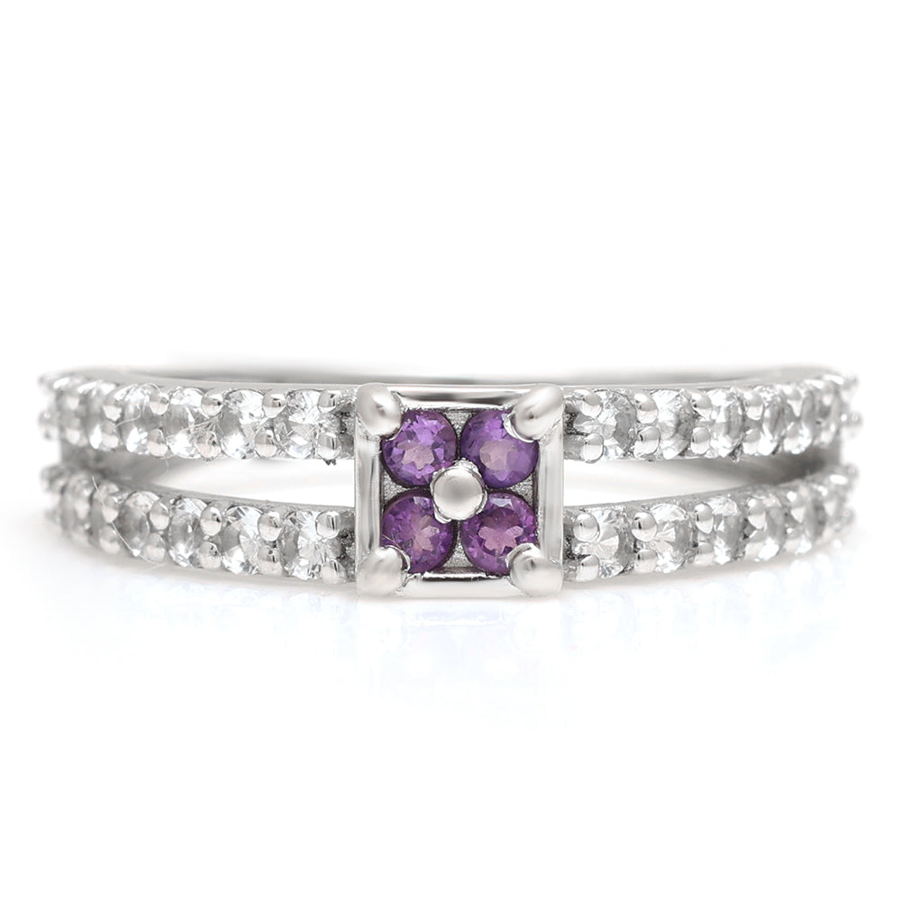 Anillo de Plata con Amatista de Brasil y Topacio Blanco 1 