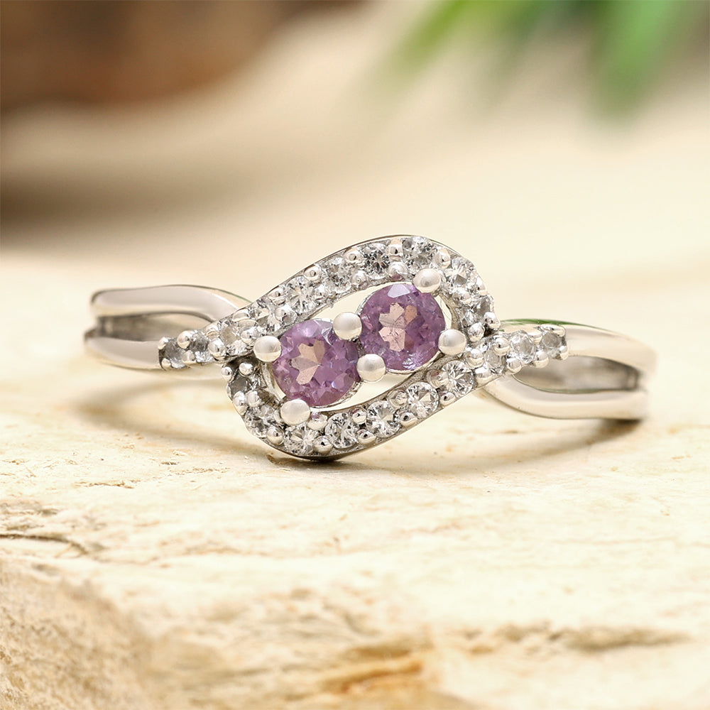 Anillo de Plata con Amatista de Brasil y Topacio Blanco