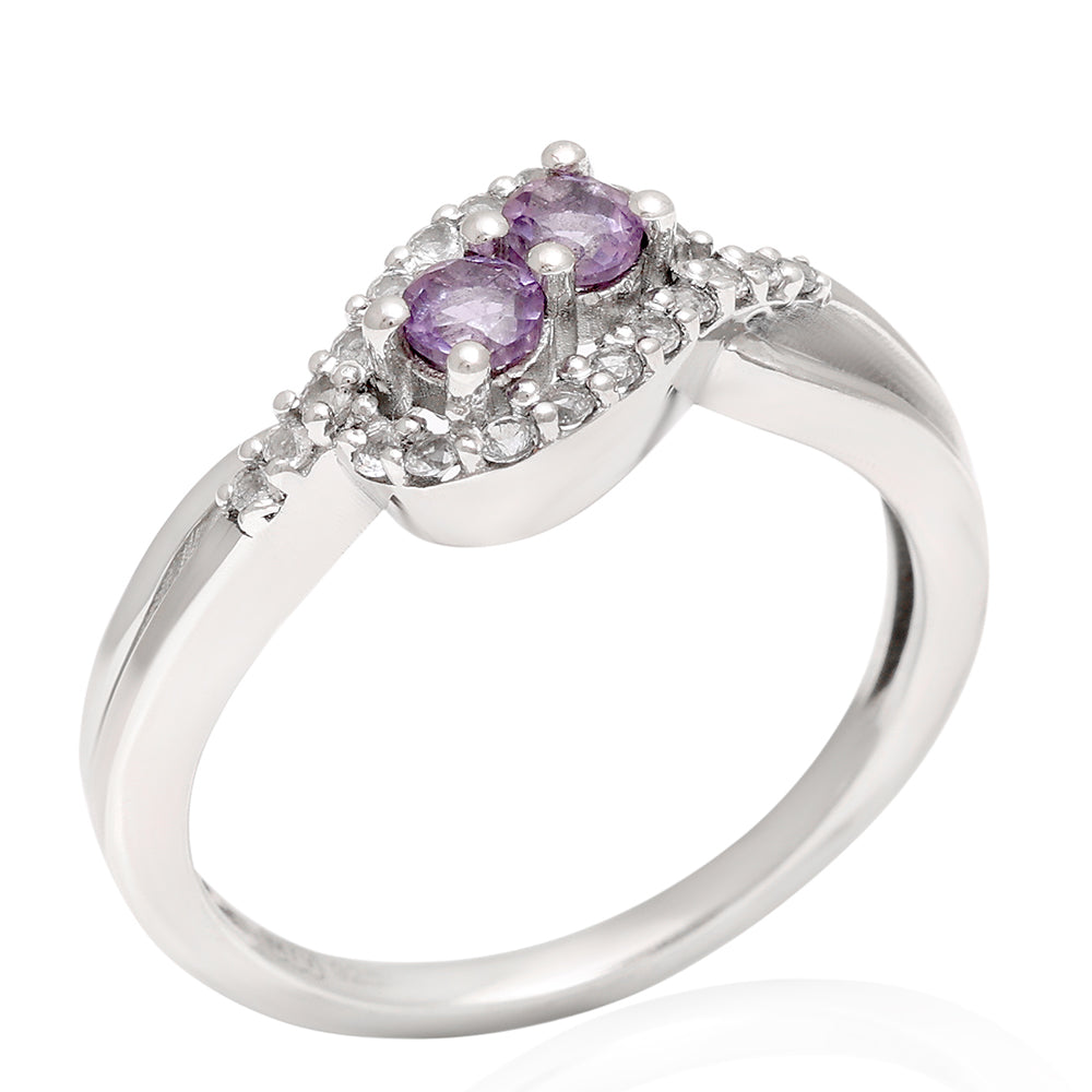 Anillo de Plata con Amatista de Brasil y Topacio Blanco 7 