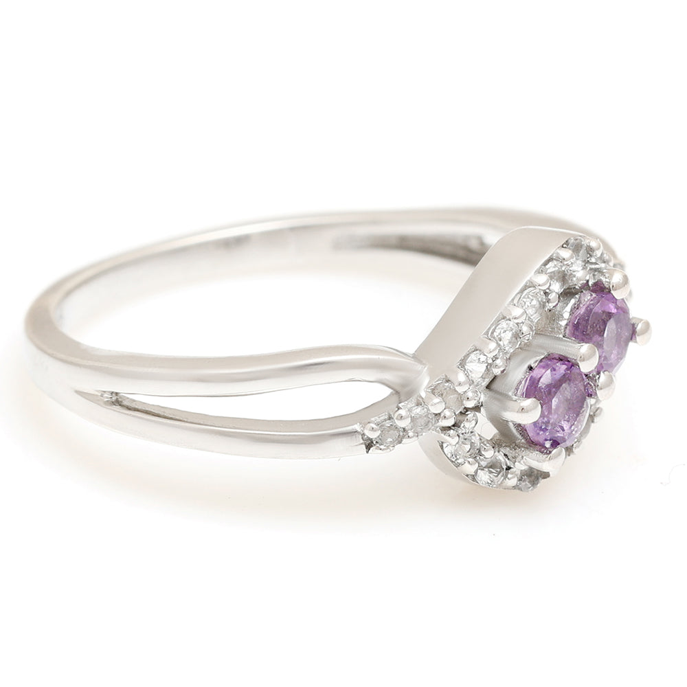 Anillo de Plata con Amatista de Brasil y Topacio Blanco 8 