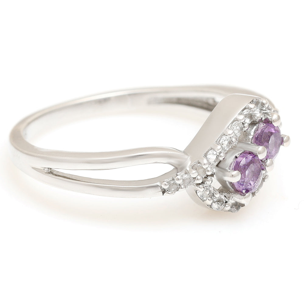 Anillo de Plata con Amatista de Brasil y Topacio Blanco