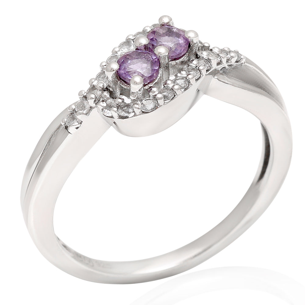 Anillo de Plata con Amatista de Brasil y Topacio Blanco 4 