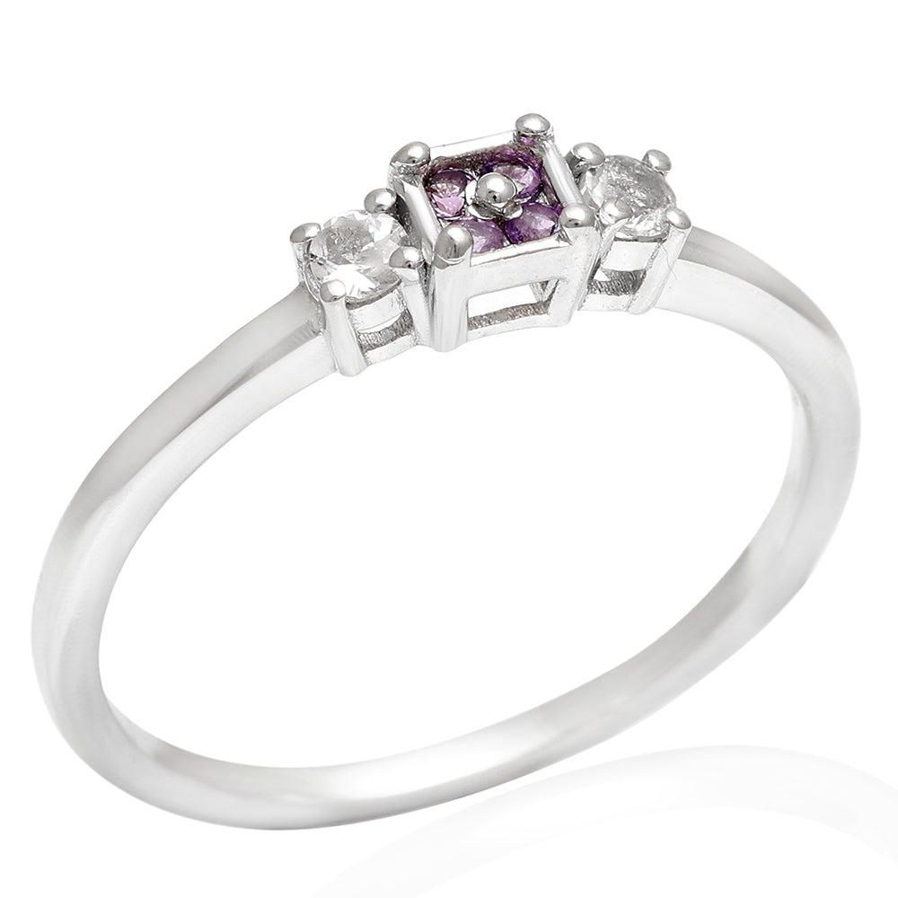 Anillo de Plata con Amatista de Brasil y Topacio Blanco 12 
