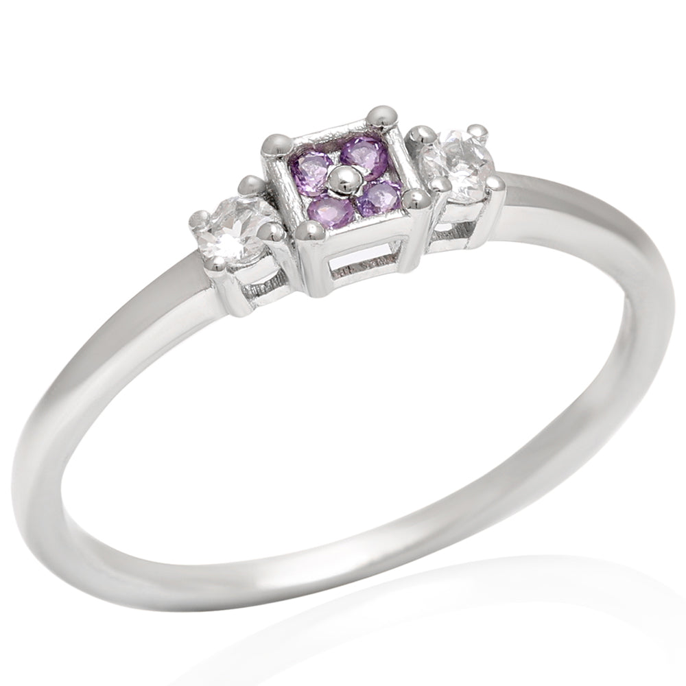 Anillo de Plata con Amatista de Brasil y Topacio Blanco