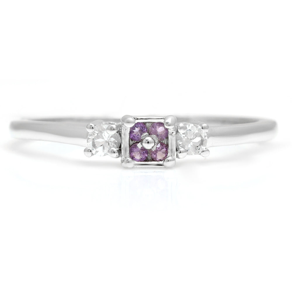 Anillo de Plata con Amatista de Brasil y Topacio Blanco