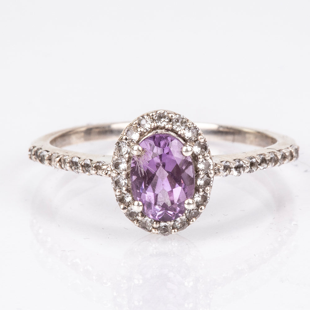 Anillo de Plata con Amatista de Brasil y Topacio Blanco 7 