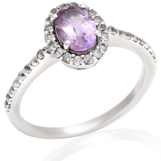 Anillo de Plata con Amatista de Brasil y Topacio Blanco
