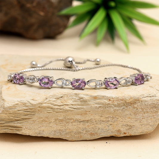 Pulsera de Plata con Topacio Blanco y Amatista de Brasil