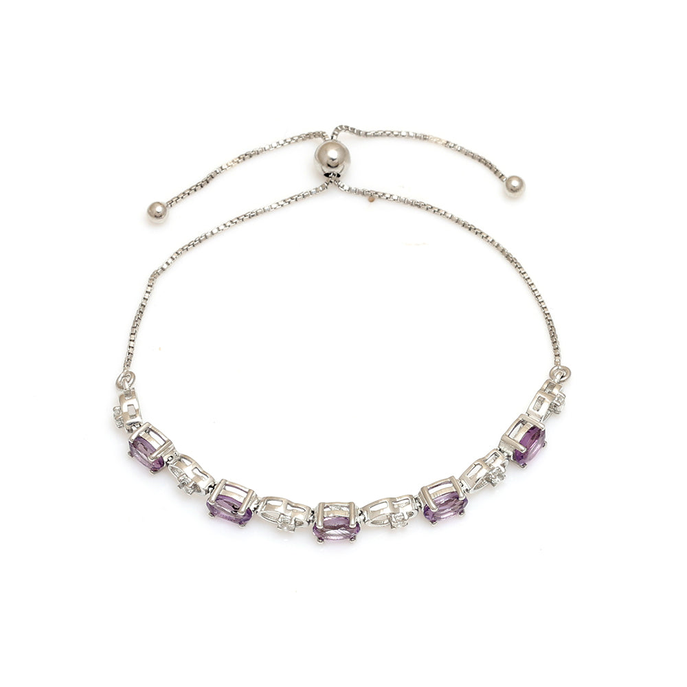 Pulsera de Plata con Topacio Blanco y Amatista de Brasil 3 
