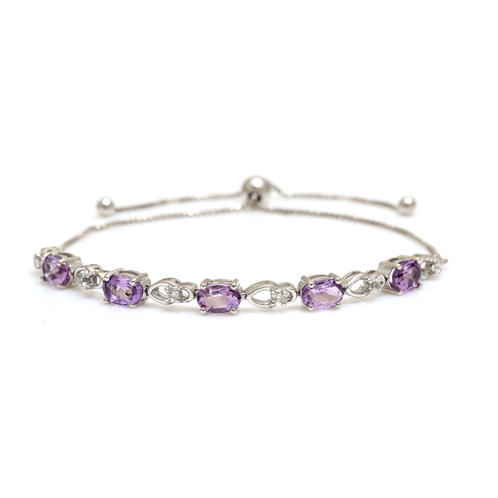 Pulsera de Plata con Topacio Blanco y Amatista de Brasil 4 