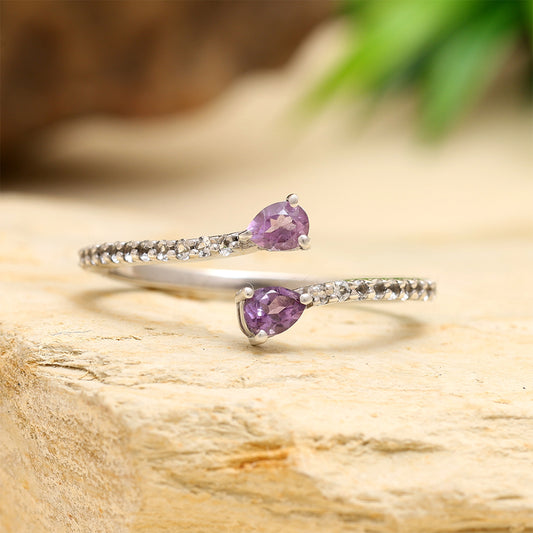 Anillo de Plata con Amatista de Brasil y Topacio Blanco