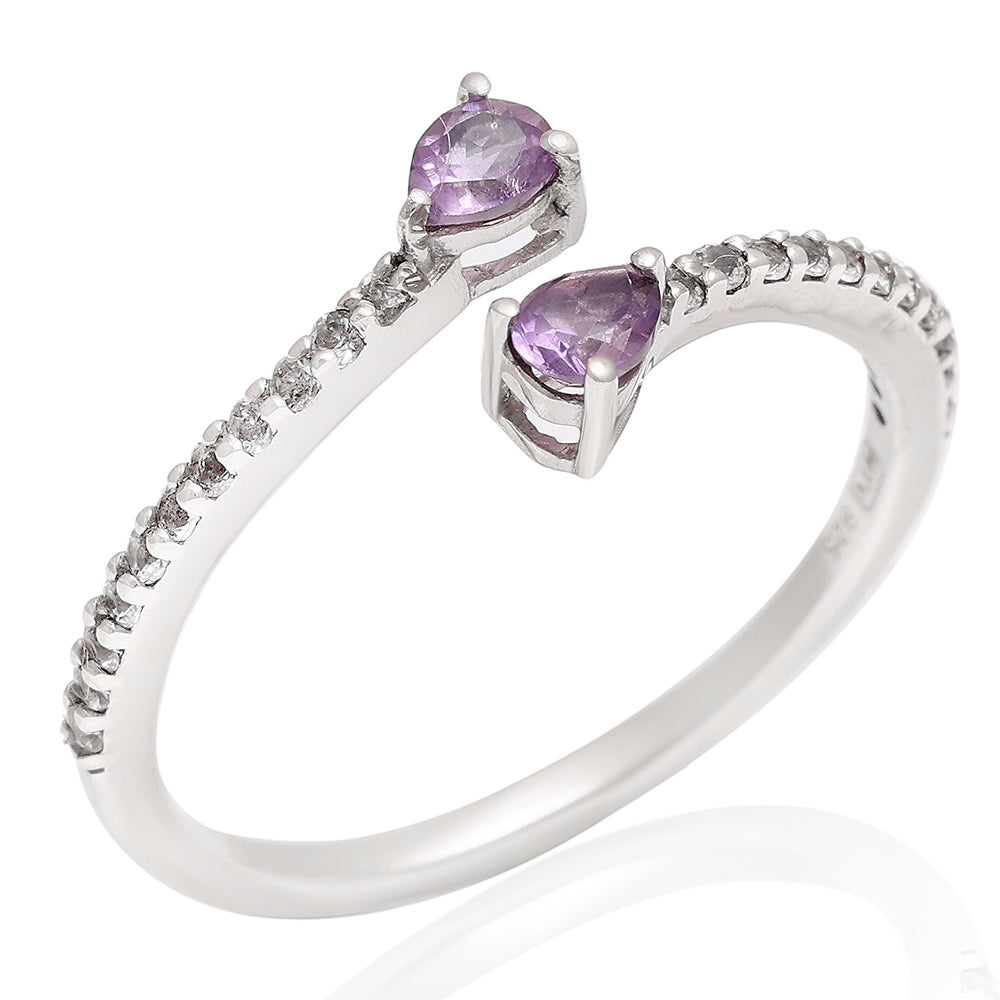 Anillo de Plata con Amatista de Brasil y Topacio Blanco