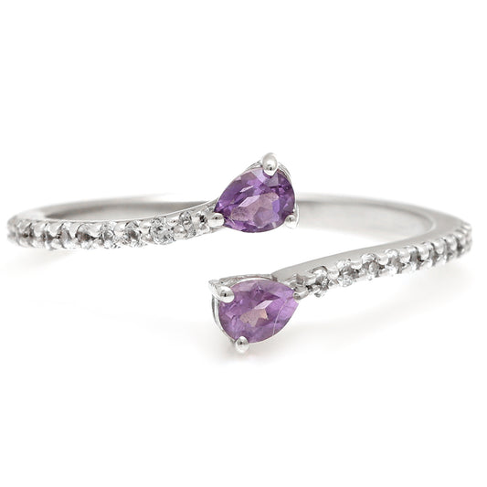 Anillo de Plata con Amatista de Brasil y Topacio Blanco