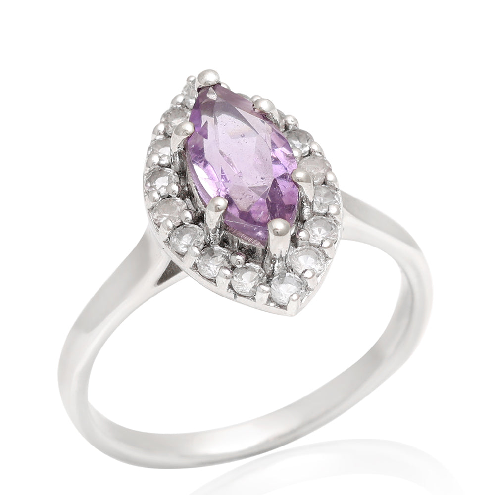 Anillo de Plata con Amatista de Brasil y Topacio Blanco