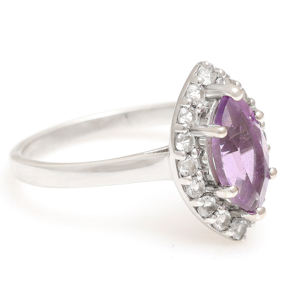 Anillo de Plata con Amatista de Brasil y Topacio Blanco