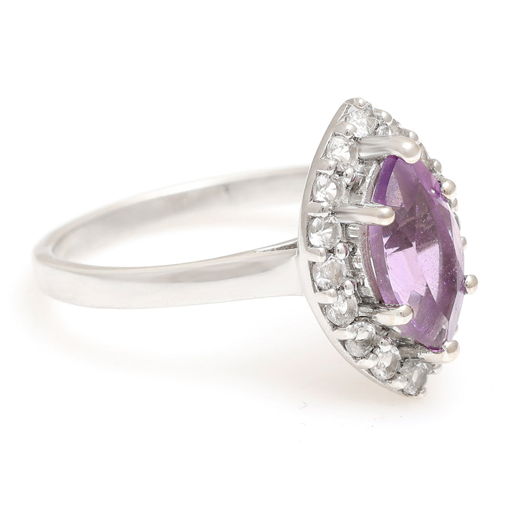 Anillo de Plata con Amatista de Brasil y Topacio Blanco