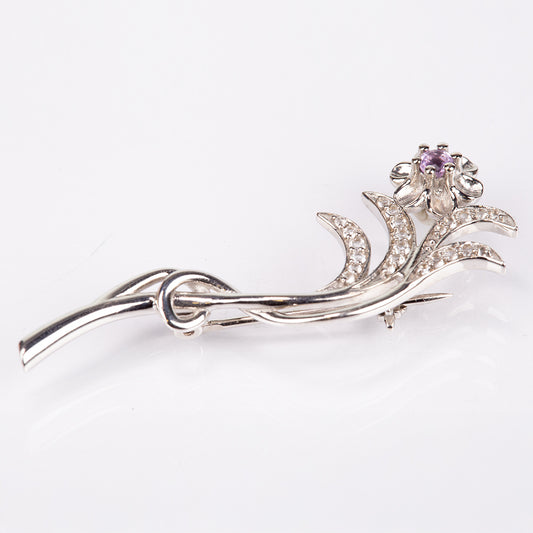 Broche de Plata con Amatista de Brasil y Topacio Blanco