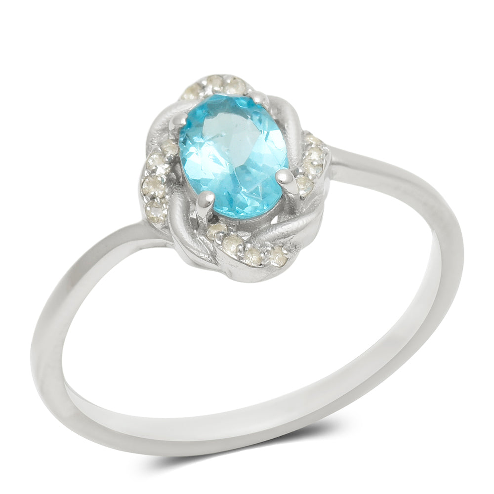 Anillo de Plata con Apatita azul de Madagascar y Topacio Blanco 2 
