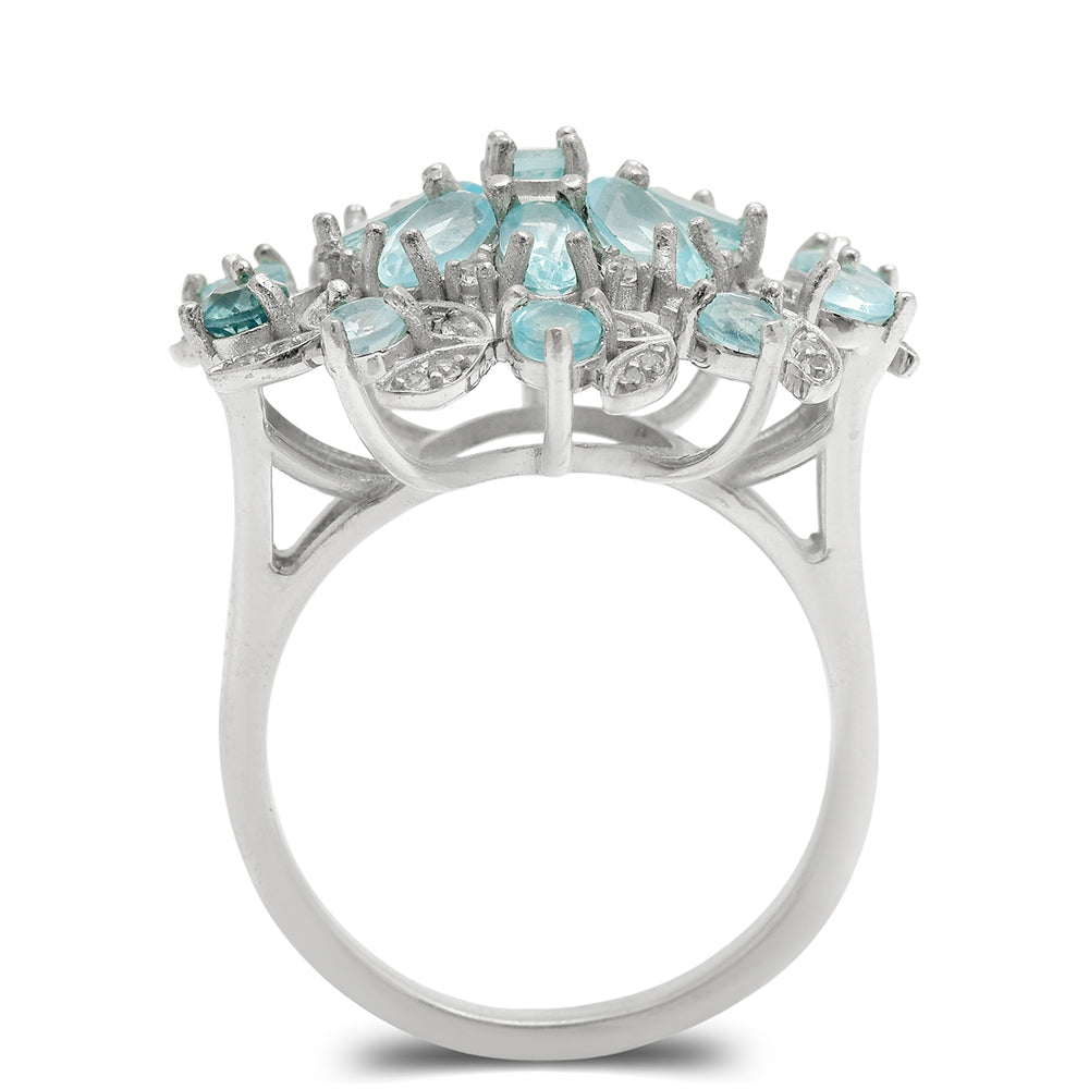 Anillo de Plata con Apatita azul de Madagascar y Topacio Blanco 3 