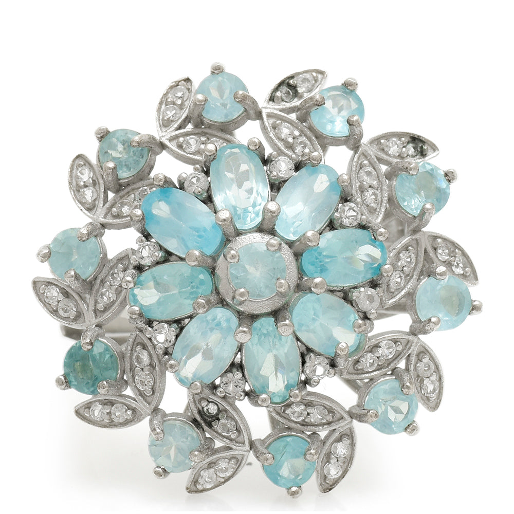 Anillo de Plata con Apatita azul de Madagascar y Topacio Blanco 4 
